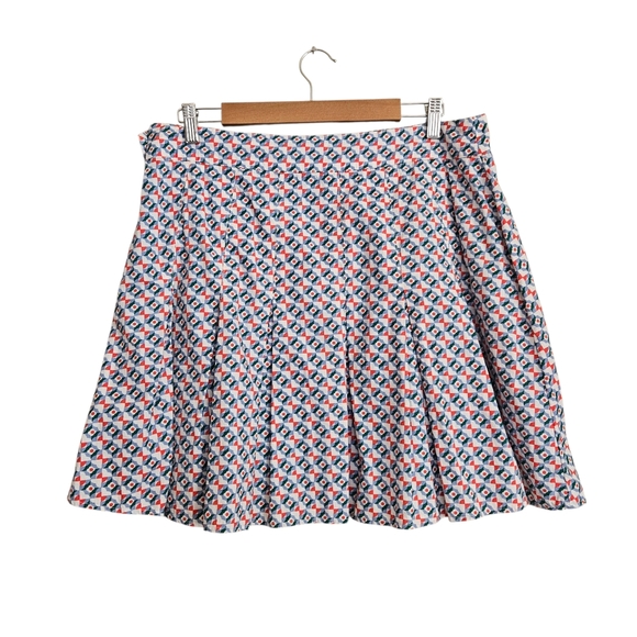 Anthropologie Maeve Pleated Mini Skirt Green Motif Geometric Print Bohemian - Picture 4 of 11